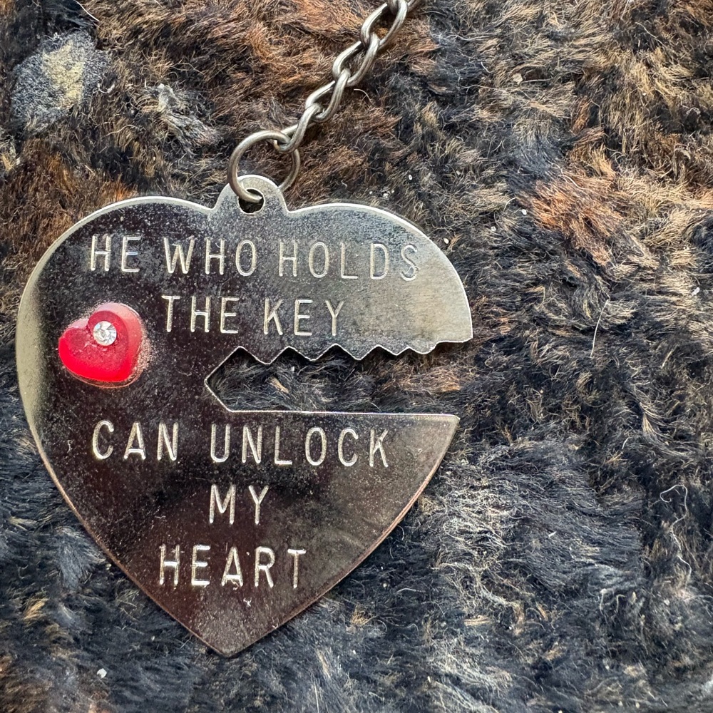 Heart-Shaped Silver Pendant with Red Heart Detail handmade. Vintage